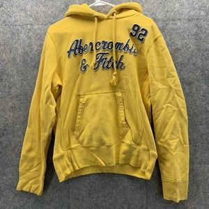 Abercrombie & Fitch Sweater Men's Small Adult Yellow Hooded Pockets Drawstring